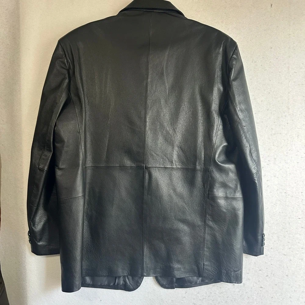 Stafford Mens Black Genuine Leather Blazer Sport Coat Jacket Size L 744417